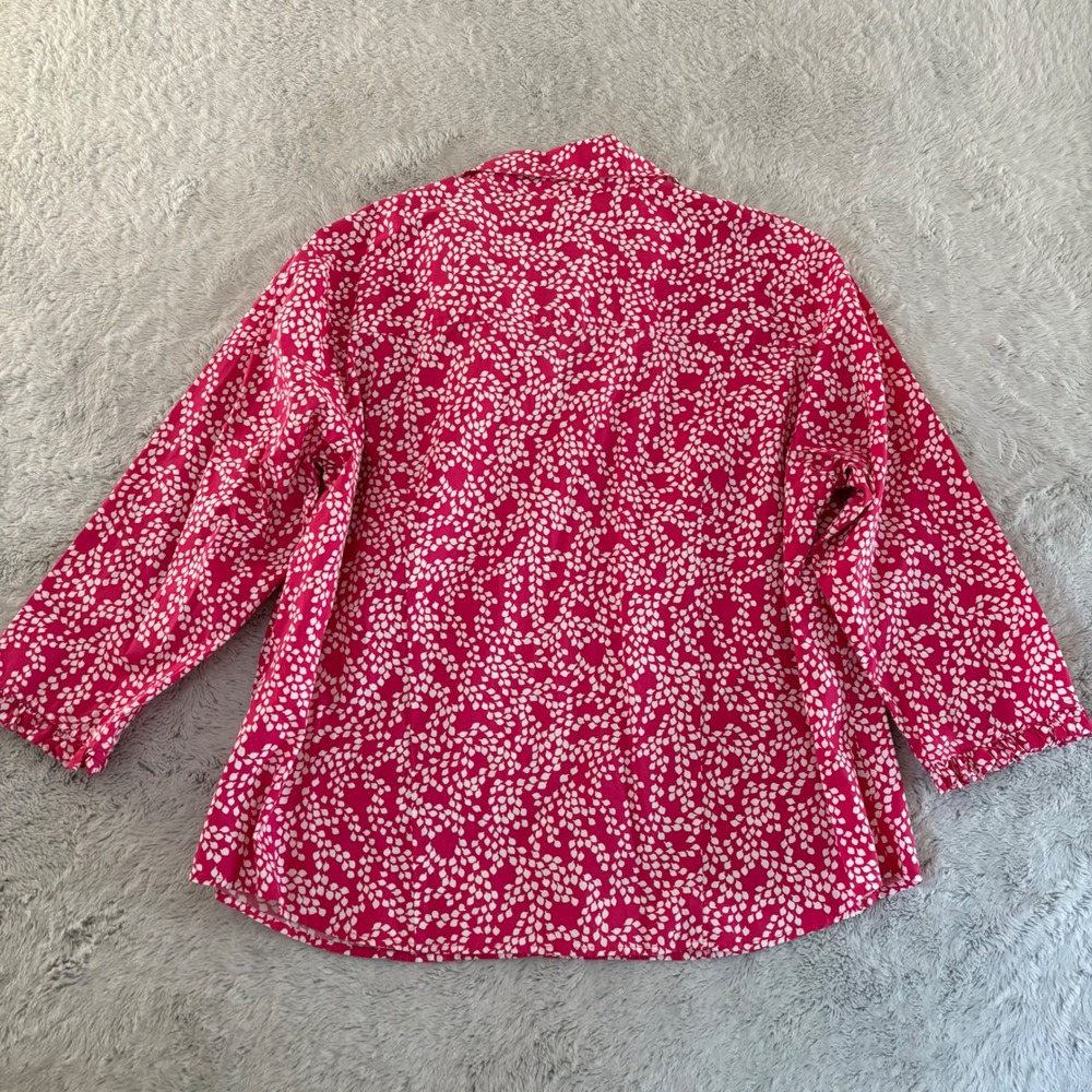 Talbots Woman Ruffle Button Down Shirt Pink White Petal Print 2X Cotton Stretch - Picture 7 of 9